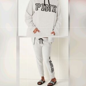 Victoria's Secret PINK Hoodie & Jogger Gray Black Logo Set Size XS/S